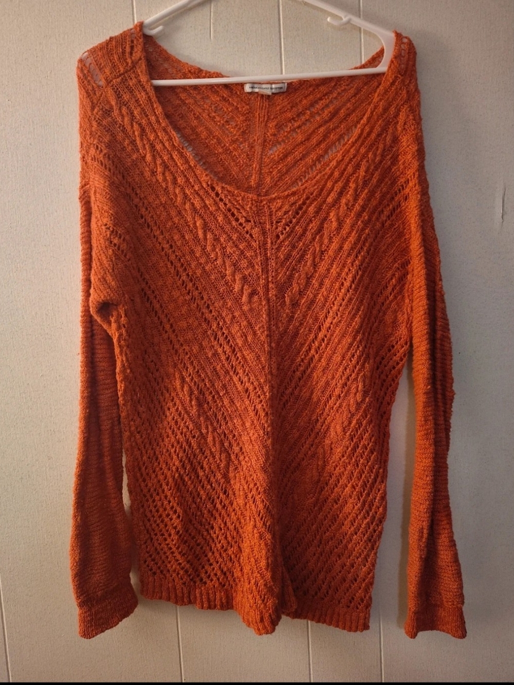 American Eagle Outfitters Open-Knit V-Neck Sweater in Orange